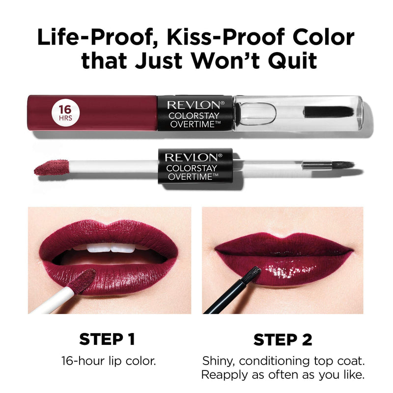 Revlon ColorStay Overtime Lipcolor, Dual Ended Longwearing Liquid Lipstick with Clear Lip Gloss, with Vitamin E in Plum / Berry, Taupe Time (560), 0.07 oz REVLON