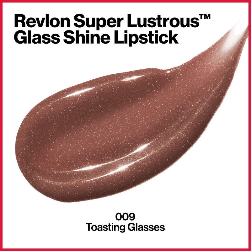 REVLON Super Lustrous Glass Shine Lipstick, Flawless Moisturizing Lip Color with Aloe, Hyaluronic Acid and Rose Quartz, Toasting Glasses (009), 0.15 oz REVLON