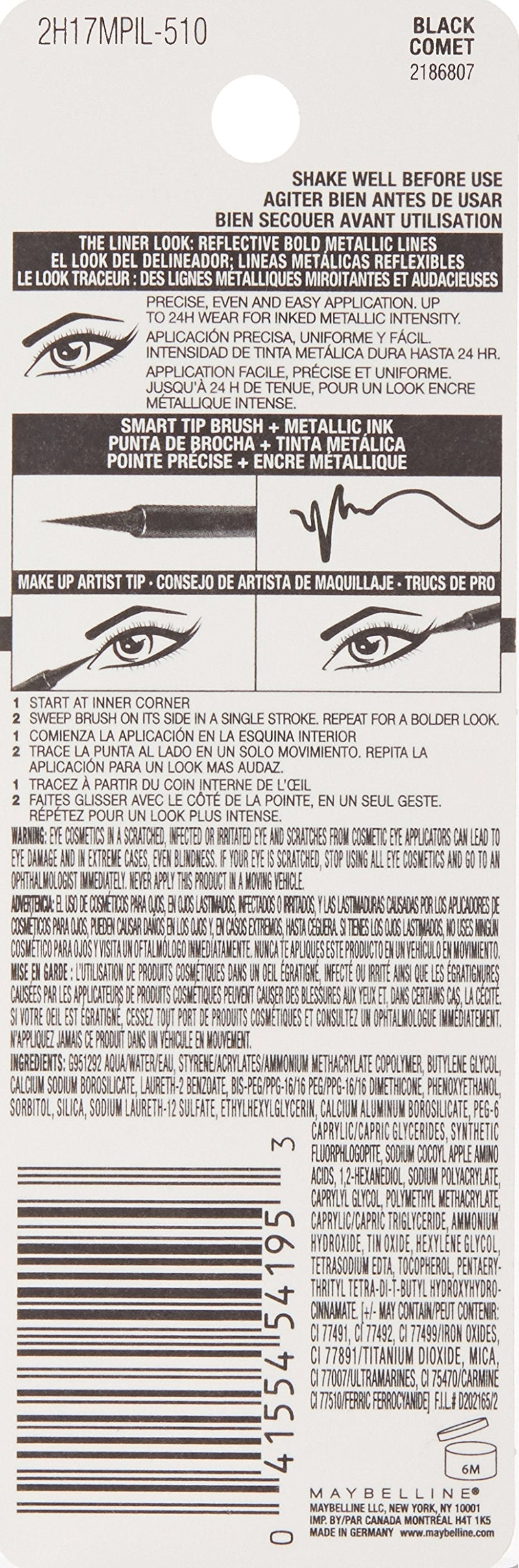 Maybelline New York Master Precise Ink Metallic Liquid Liner, Black Comet, 0.06 Fluid Ounce Maybelline New York