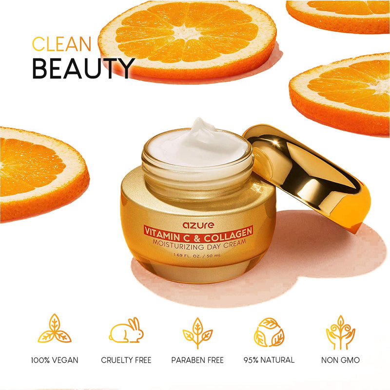 AZURE Vitamin C & Collagen Moisturizing Day Cream - Brightening & Revitalizing | Reduces Fine Lines & Wrinkles | Diminishes Signs of Aging | Made in Korea - 50mL Azure Kosmetics