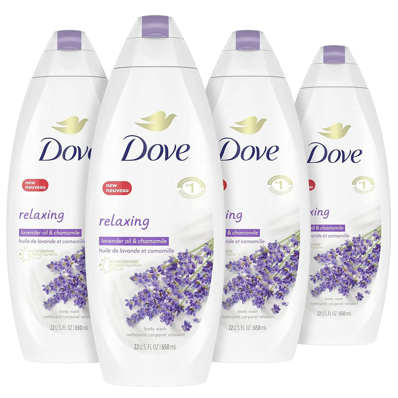 Dove Body Wash with Pump Relaxing Lavender Oil & Chamomile 3 Count for Renewed, Healthy-Looking Skin Gentle Skin Cleanser with 24hr Renewing MicroMoisture 30.6 oz Infinity Warehouse