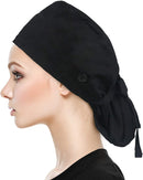 QBA Adjustable Working Cap with Button Long Hair, Sweatband Cotton Ponytail Holder, Tie Back Hats for Women & Men, One Size QBA