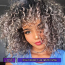 Curly Wigs for White Women - Kinky Curly Afro Wig with Bangs Ombre Gray Color Synthetic Mixed Wigs with 1 Wig Comb and 4pcs Wig Caps YEAME