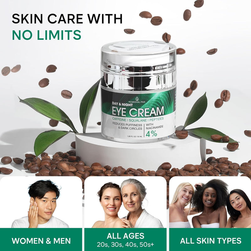 REMEDIAL PAX Eye Cream for Dark Circles and Puffiness, Bags Under Eyes Treatment, Anti-Aging Collagen Eye Cream for Wrinkles, Day & Night Caffeine Eye Cream with Niacinamide Dimethicone - Infinity Warehouse