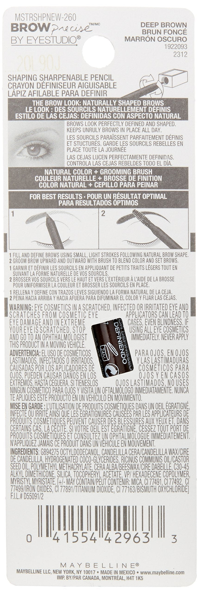 Maybelline New York Brow Precise Shaping Eyebrow Pencil, Deep Brown, 0.02 oz. Maybelline New York