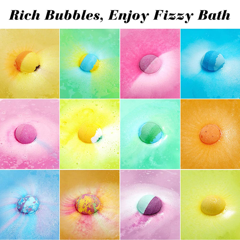 Lagunamoon Bath Bombs,12 Pcs Handmade Double-Layer Color Bath Bombs Gift Set, Rich Bubble, Natural & Organic Bath Bombs with Vegan Pure Essential Oils, Perfect Gifts for Kids, Women, Mom Lagunamoon