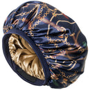 LAYKAY Silky Satin Bonnet - Adjustable Head Size Sleep Silk Bonnet - Double Layer Satin Lined Sleeping Cap - Reversible Hair Bonnet Navy Chains, One Size LAYKAY