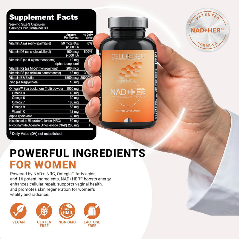 NAD HER NAD Supplement Nicotinamide Riboside Wellness Formula, Help Restore NAD Levels, Anti-Ageing Supports Rejuvenating Skin Cells, NAD Supplement for Women, Non-GMO, 90 Capsules Infinity Warehouse