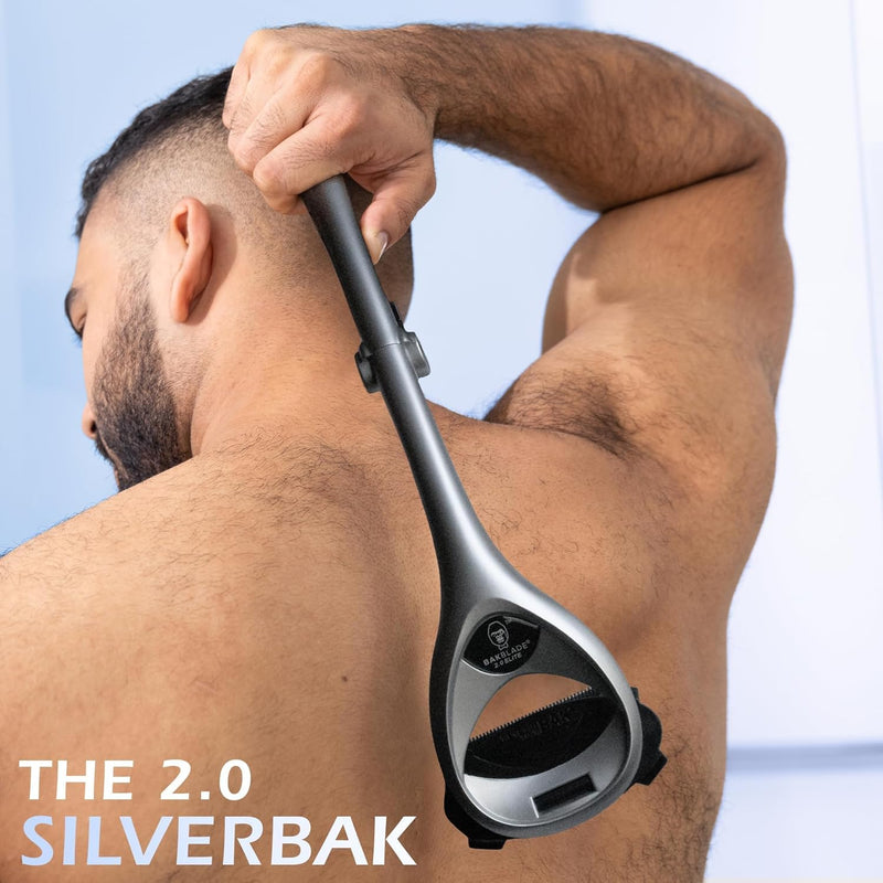 Bakblade 2.0 SilverBak Back Shavers for Men: DIY Hair Shaver, Safety Blade Technology & Ergonomic Handle, Wet & Dry Shaving (Extra Blades Included) Infinity Warehouse