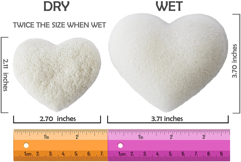 Konjac Sponge Set, 3 Pack Exfoliating and Cleansing Facial Sponges - Pure Konjac Glucomannan - Easy-Grip Heart Shape - for Delicate and Sensitive Skin - Premium Bath Supplies by The Beauty Shelf The Beauty Shelf