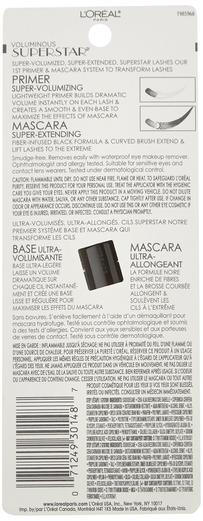 L'Oreal Paris Cosmetics Voluminous Superstar Waterproof Mascara, Black, 1 Tube L'Oréal Paris