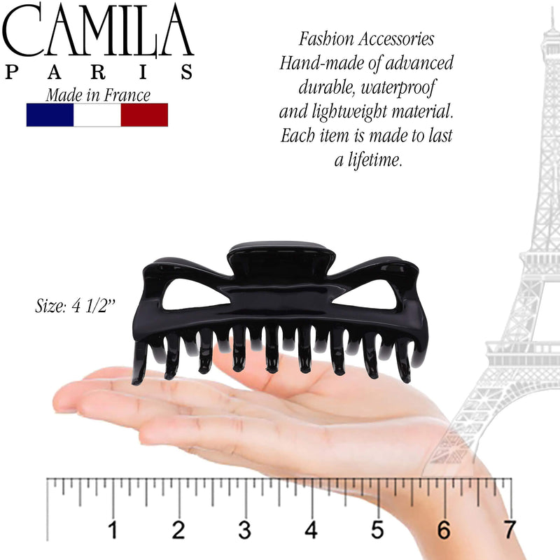 Camila Paris CP3028 French Hair Clip for Women, 4.5 inch Black for Thick Volume Hair, Girls Hair Claw Clips Jaw, Durable Styling Hair Accessories for Women, Strong Hold No Slip Grip, Made in France Camila