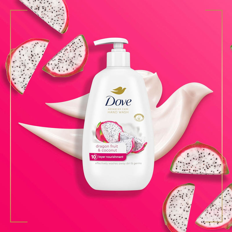 Dove Advanced Care Hand Wash 4 Count for Effectively Washing Away Dirt & Germs, Dragonfruit & Coconut with 10-Layer Nourishment Infinity Warehouse