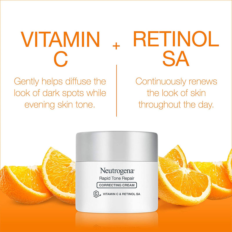 Neutrogena Rapid Tone Repair Vitamin C Brightening Correcting Cream, Tone Evening Face, Neck, and Chest Cream with Vitamin C, Retinol, and Hyaluronic Acid for Dark Spots and Wrinkles 1.7 oz Neutrogena Store
