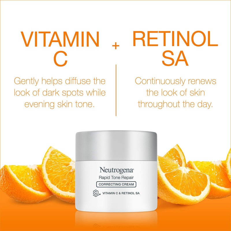 Neutrogena Rapid Tone Repair Retinol + Vitamin C Correcting Cream, Tone Evening Face & Neck Cream with Vitamin C, Retinol & Hyaluronic Acid for Dark Spots, Fine Lines & Wrinkles, 1.7 oz Neutrogena