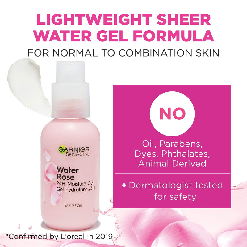 Garnier SkinActive Water Rose 24H Moisture Gel with Rose Water and Hyaluronic Acid, Face Moisturizer, For Normal to Combination Skin, 2.4 Fl Oz Garnier