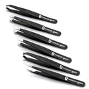 Tweezers Set 6-Piece - Tweezer Guru Stainless Steel Slant Tip and Pointed Eyebrow Tweezer Set - Great Precision for Facial Hair, Ingrown Hair, Splinter and Blackhead Remover (Black) (6-Pack) TWEEZER GURU