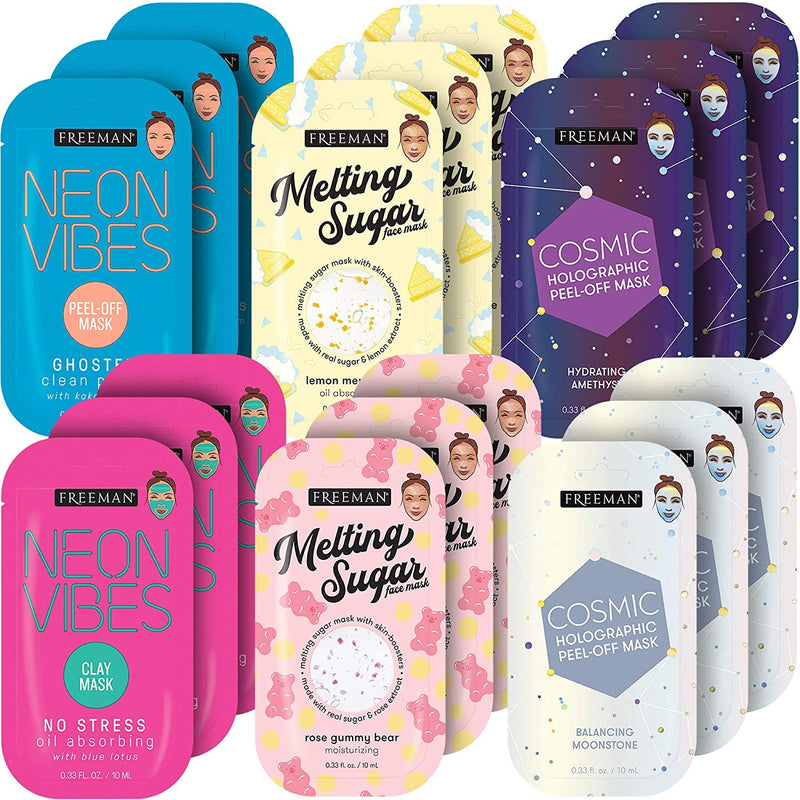 Freeman Facial Mask Variety Pack: Oil Absorbing Clay, Peel Off Pore Minimizer, Hydrating and Balancing Beauty Face Masks, 18 count FREEMAN Store