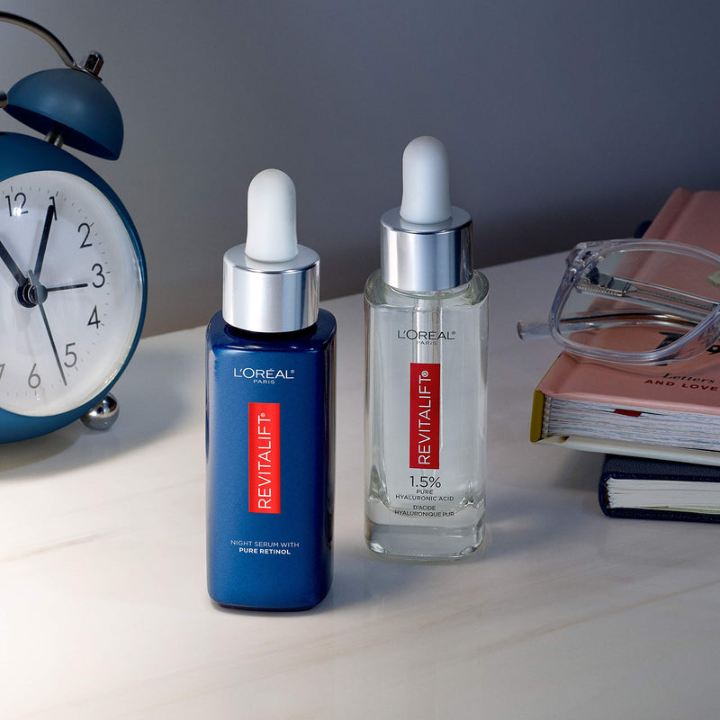 L'Oreal Paris Retinol Serum for Face, Night Serum 0.3% Pure Retinol from Revitalift Derm Intensives, Visibly Reduce Wrinkles, Even Deep Ones, 1 Oz Serum + Moisturizer Cream Samples, Packaging May Vary L'Oreal Paris