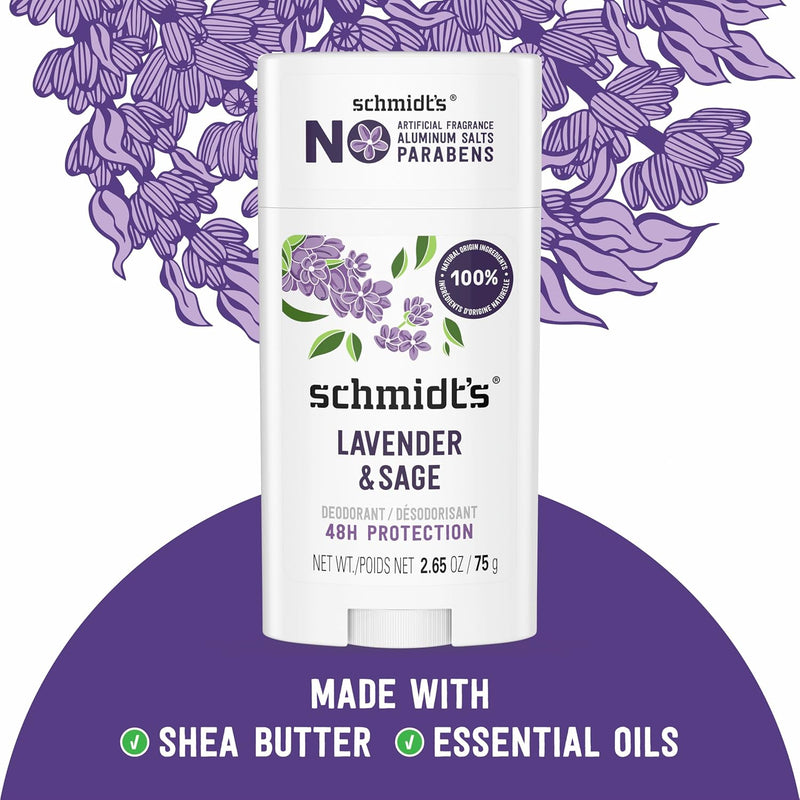 Schmidt's Aluminum-Free Vegan Deodorant Lavender & Sage with 24 Hour Odor Protection, 2 Count for Women and Men, Natural Ingredients, Cruelty-Free, 2.65 oz Infinity Warehouse