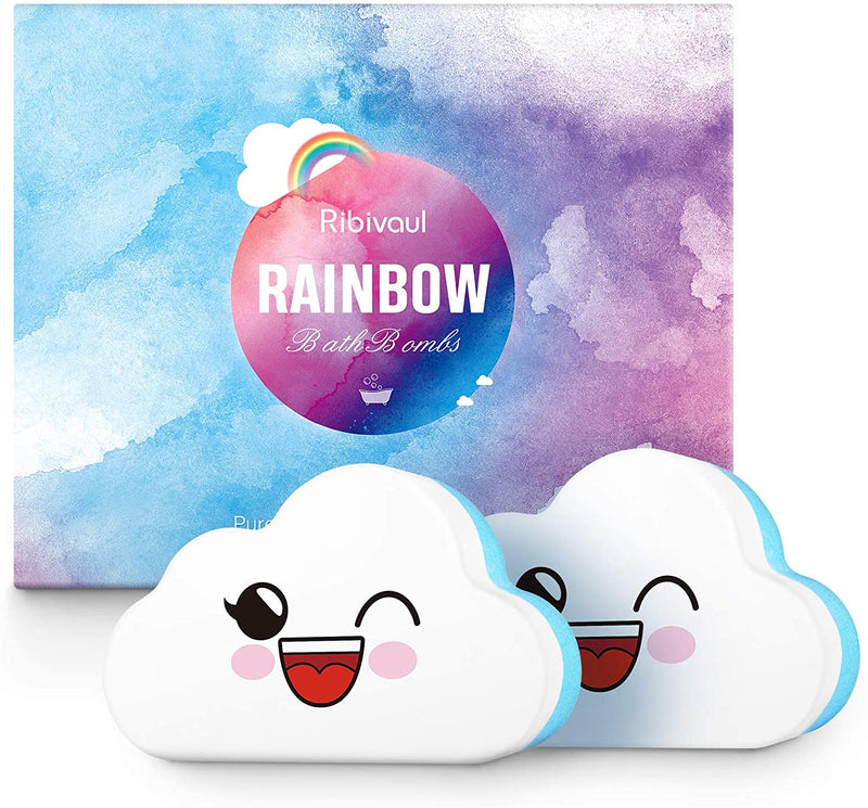 Bath Bombs 2Pcs Gift Set, Ribivaul Handmade Rainbow Bath Bombs with Natural Ingredients and Dreamy Rainbow,Bath Bomb with Rich Bubble, Great Gift for Birthday, Mother's Day, Christmas Ribivaul