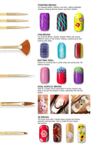 Beaute Galleria Bundle 50 Pieces Nail Art Tool Kit with Pouch - 5 Pieces Dotting Tool Marbleizing Pen (10 Sizes), 15 Pieces Acrylic Gel Detailing Painting Brushes Liners, 30 Pieces Striping Tapes BEAUTÉ GALLERIA