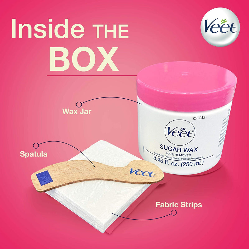 Veet Sugar Wax Hair Remover - Contains 12 Fabric Strips & 1 Spatula with a Temperature Indicator (Pack of 3) Veet