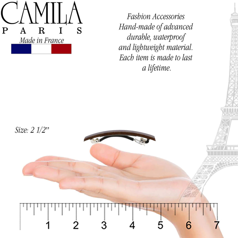 Camila Paris CP3075 French Hair Barrette Clip for Girls, Set of 2 Brown Rubberized Metal Clasp Strong Hold Grip Hair Clips for Women, No Slip Durable Styling Girls Hair Accessories, Made in France Camila
