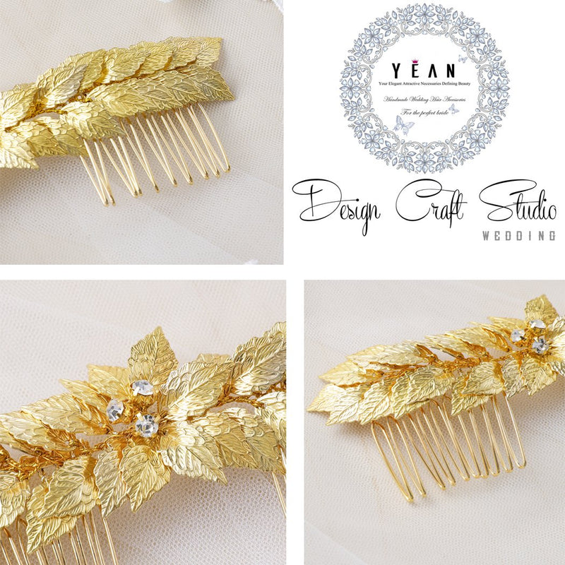 Yean Bride Wedding Hair Comb Leaf Hair Piece Bridal Hair Accessories for Women and Girls (Gold) Yean
