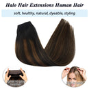 GOO GOO Halo Hair Extensions Human Hair,100g 20 Inch Ombre Natural Black Mixed Chestnut Brown Invisible Wire Hair Extensions Secret Fish Line Layered Hairpiece Stiraight Hidden Crown Hair Extensions GOO GOO Store