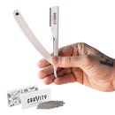Barber Straight Razor - Stainless Steel Straight Edge Razor with 10 Derby Premium Blades (White) GRAVITY RAZORS Store