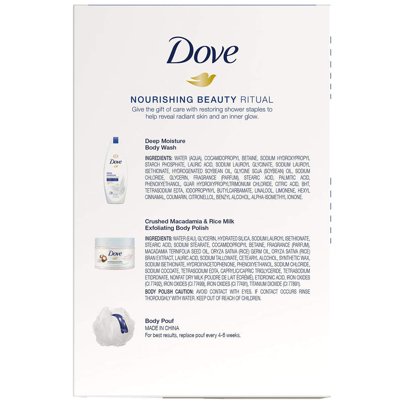 Dove Gift Set Deep Moisture Body Wash 12oz and Crushed Macadamia and Rice Milk Scrub 10.5oz Dove