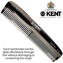 Kent R7T Graphite Double Tooth Hair Pocket Comb, Small Fine/Wide Tooth Comb For Grooming Styling Hair, Beard and Mustache, for Men, Women and Kids. Saw Cut and Hand Polished. Handmade in England KENT