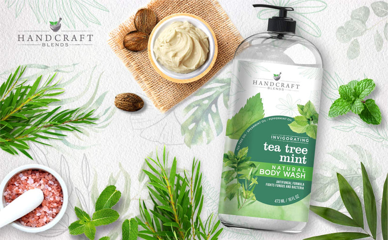 Handcraft Tea Tree Mint Body Wash 16 oz - Extra Strength Body Wash For Athletes Foot, Nail Fungus, Itchy Skin, Jock Itch, Acne and Eczema - Tea Tree Mint Body Wash For Men & Women Handcraft Blends