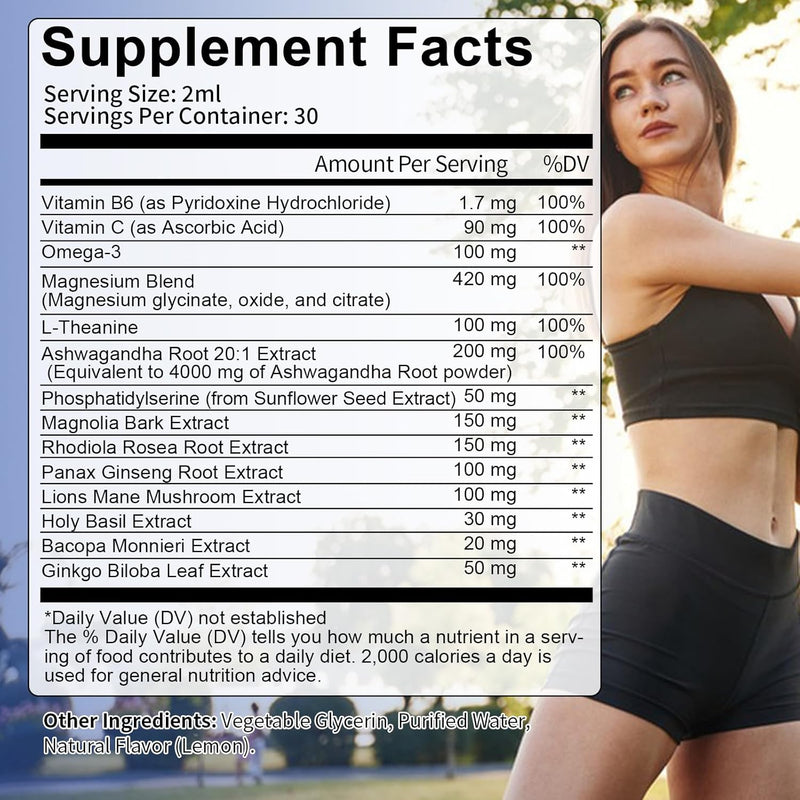 cortisol Supplement Liquid Drops Hormone Balance for Women Men with Magnesium Complex,Ashwagandha,Rhodiola Rosea,L Theanine,Phosphatidylserine Supplements Mood, Focus, Sleep Support 2 FL.OZ Infinity Warehouse