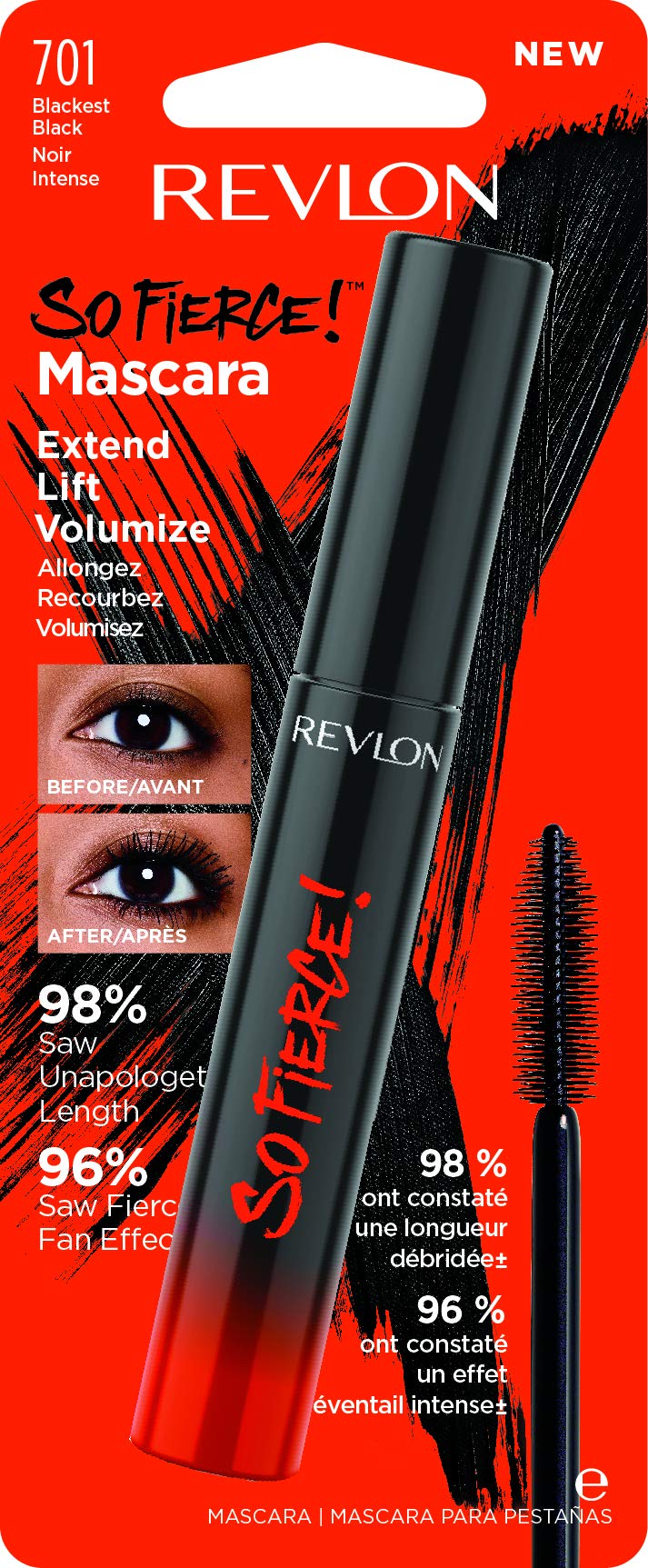 REVLON So Fierce Mascara, Long Lasting Volume and Length, Clump Free, Smudge Proof, Blackest Black (701), 0.25 oz REVLON