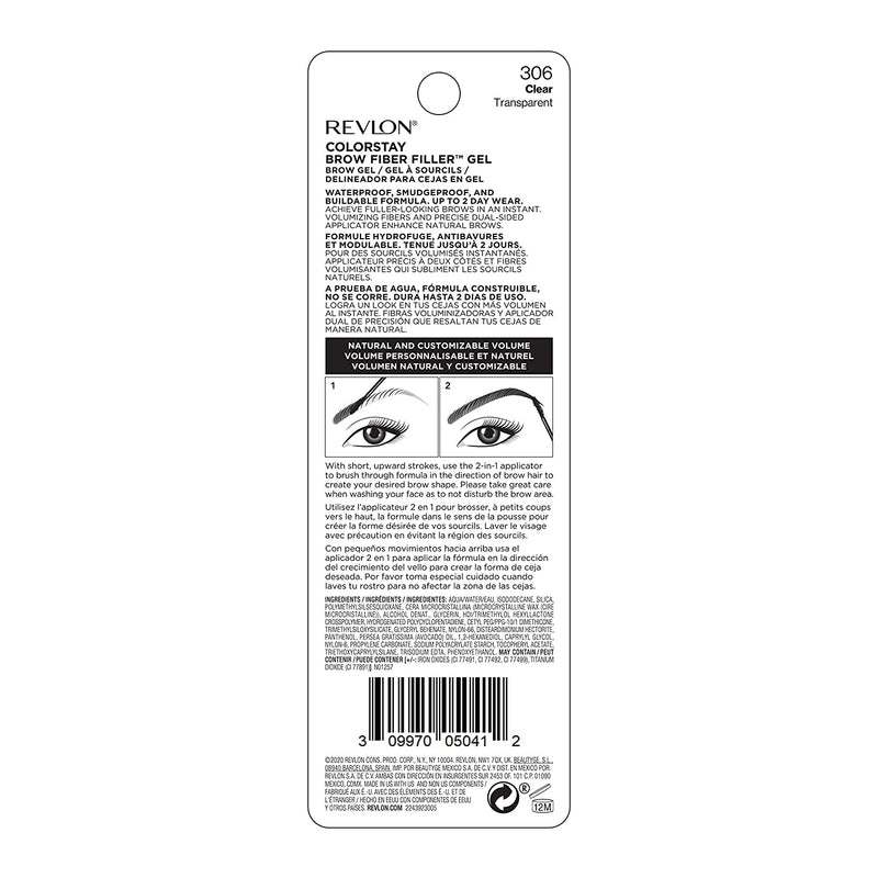 REVLON ColorStay Brow Fiber Filler, Longwearing & Volumizing Waterproof Eyebrow Gel, 306 Clear, 0.23 fl. oz. REVLON Store