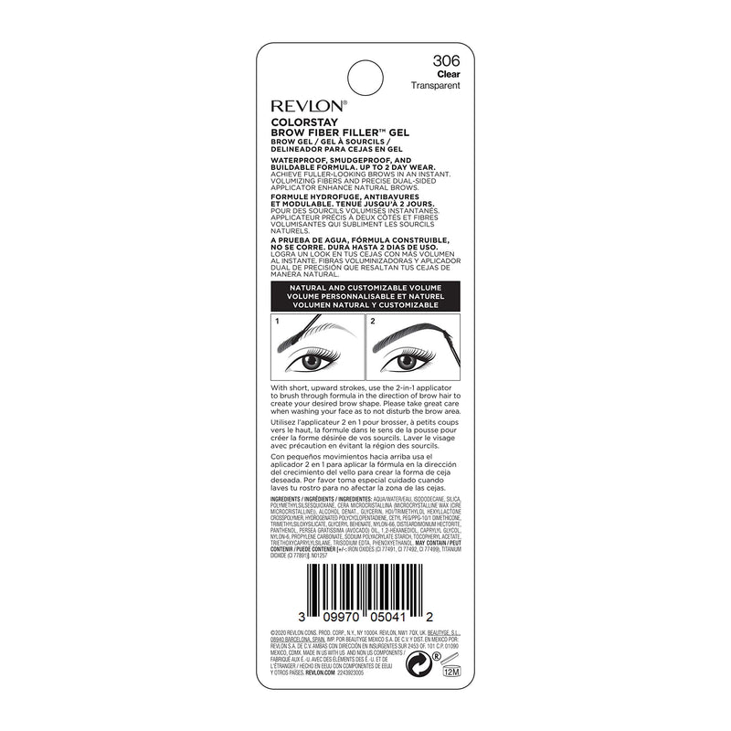 REVLON ColorStay Brow Fiber Filler, Longwearing & Volumizing Waterproof Eyebrow Gel, 306 Clear, 0.23 fl. oz. REVLON