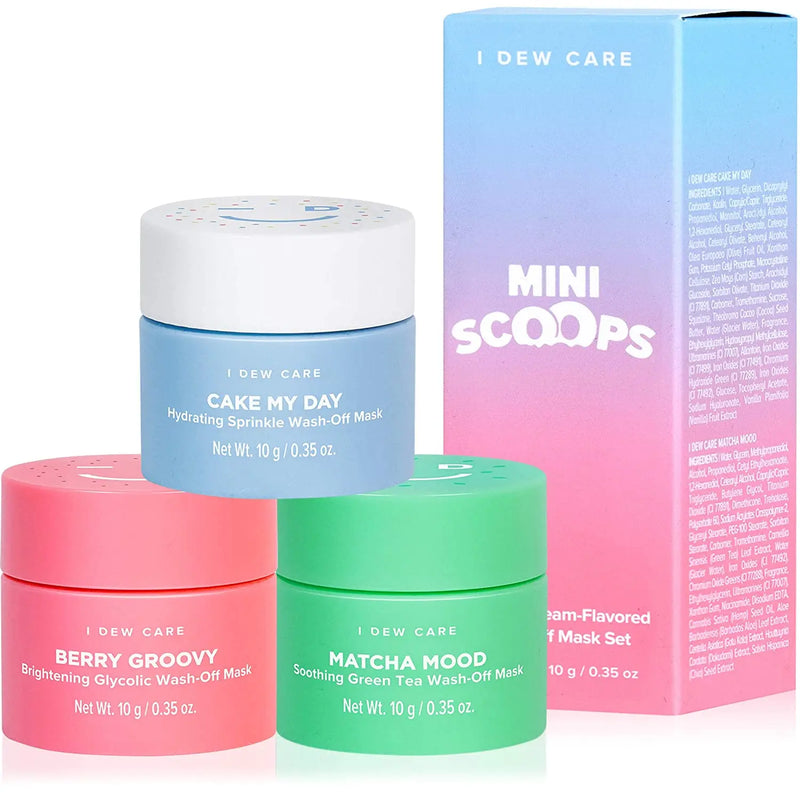 I DEW CARE Mini Scoops | Wash Off Face Mask Skin Care Trio | Korean Skin Care Starter Set | Self Care Gifts for Women | Facial Treatment, Vegan, Cruelty-free, Paraben-free I DEW CARE Store