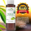 Premium Organic Neem Oil (8 Oz.) Virgin, Cold Pressed, Unrefined 100% Pure Natural Grade A. Excellent Quality. MILANIA