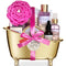 Spa Gift Baskets For Women - Luxury Bath Set With Rose Oil & Orchid - Spa Kit Includes Body Wash, Bubble Bath, Lotion, Body Butter, Soap, Body Spray, Shower Puff, and Towel