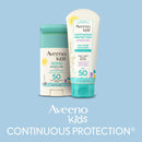 Aveeno Kids Continuous Protection Zinc Oxide Mineral Sunscreen Lotion for Children's Sensitive Skin with Broad Spectrum SPF 50, Tear-Free, Sweat- & Water-Resistant, Non-Greasy, 3 fl. oz Aveeno