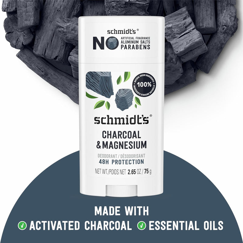 Schmidt's Aluminum-Free Vegan Deodorant Charcoal & Magnesium with 48 Hour Odor Protection, 2 Count for Women and Men, Natural Ingredients, Cruelty-Free, 2.65 oz, Pack of 2 Infinity Warehouse