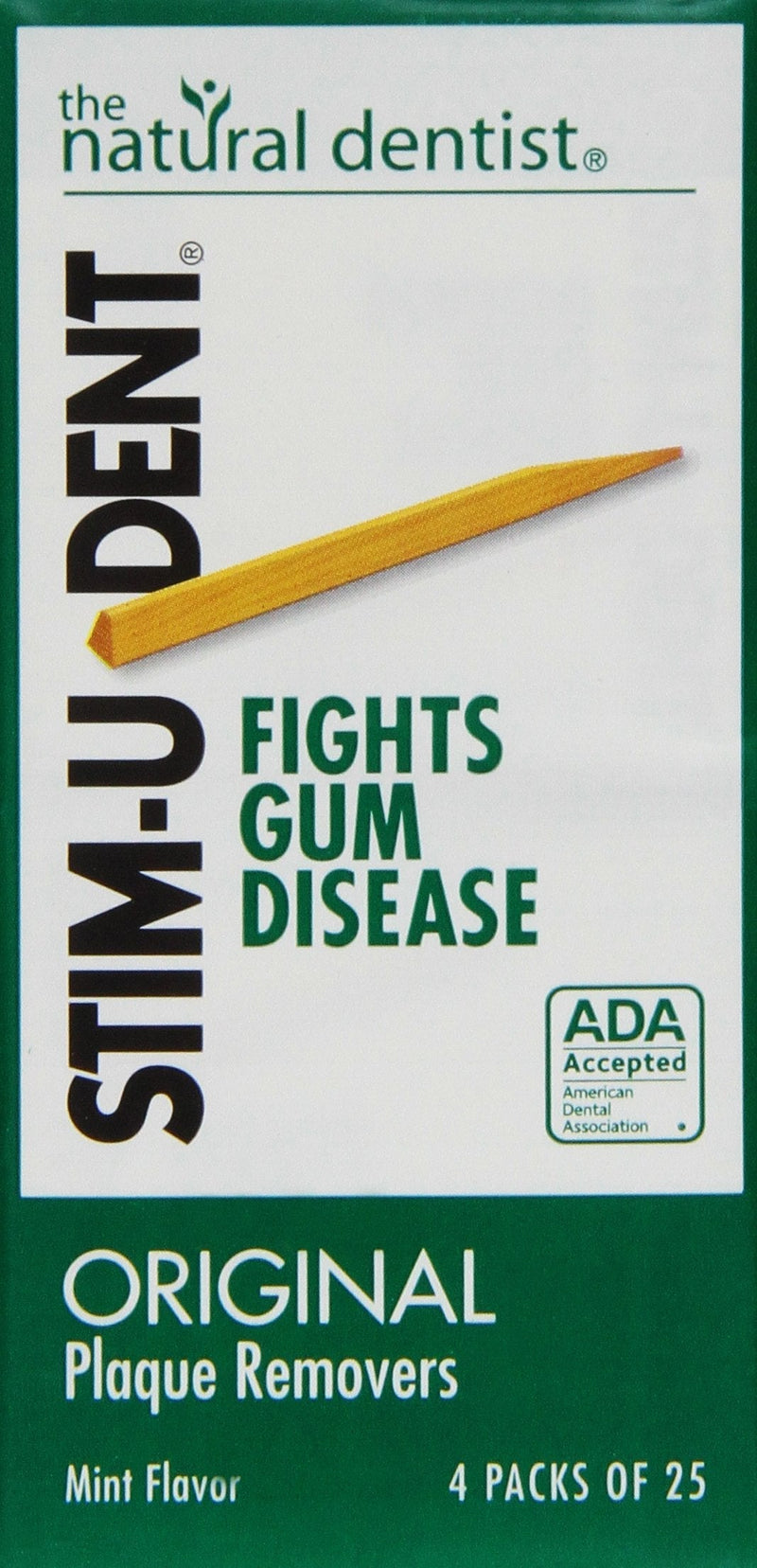 Stim-U-Dent Plaque Removers, Mint Flavor 4-25 Packs [100 Picks] (Pack of 10) Stim-U-Dent