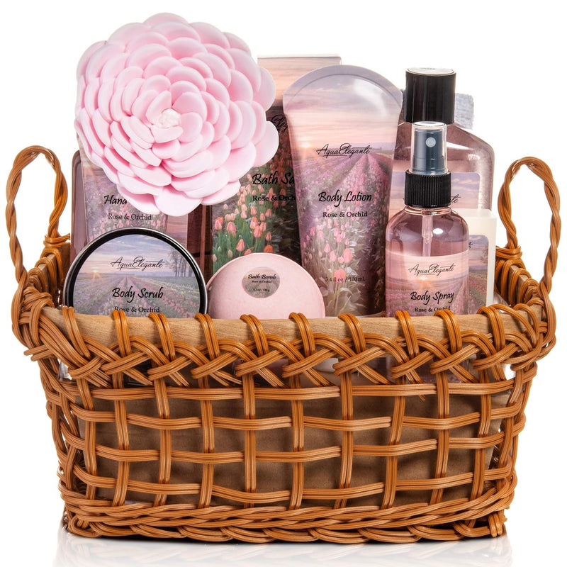 Spa Baskets For Women - Luxury Bath Set With Honey & Lavender - Spa Kit Includes Wash, Bubble Bath, Lotion, Bath Salts, Body Scrub, Body Spray, Shower Puff, Bathbombs, Soap and Towel