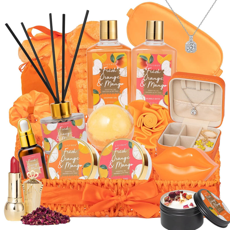 Bath and Body Gift Basket Set for Women - Coconut Vanilla Spa Gift Basket for Women 17-Piece Luxury Bath Gift Set with Shower Gel Self Care Pampering Gifts for Mothers Day, Christmas, Birthday Gifts Infinity Warehouse