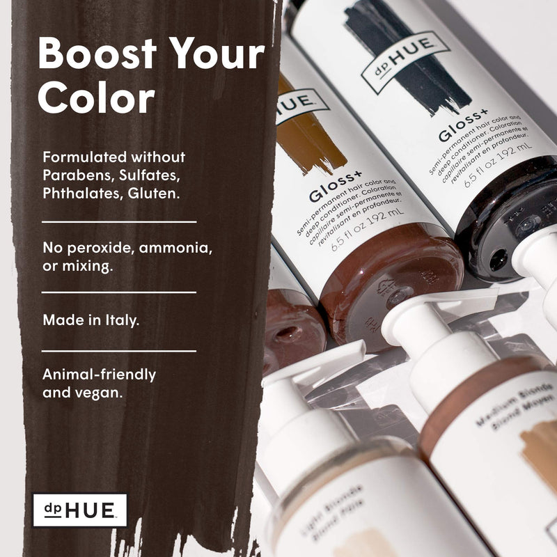 dpHUE Gloss+ Dark Brown Semi-Permanent Hair Color & Conditioner, 6.5 oz - Color Boost with Healthy Shine - Deep Conditioning Treatment - No Peroxide, Ammonia or Mixing - Gluten-Free, Vegan dpHUE