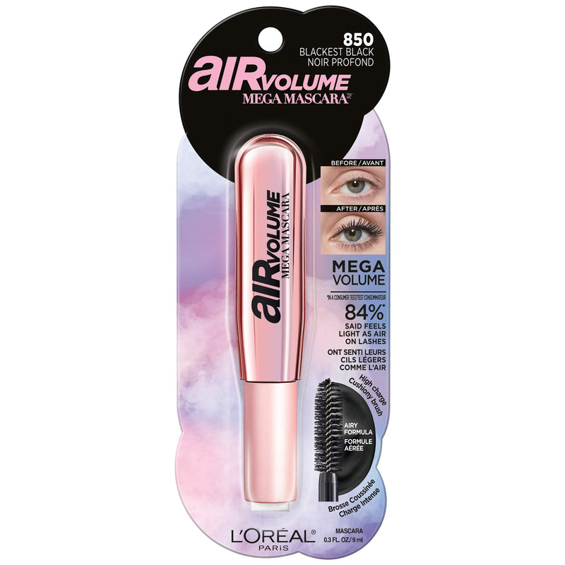 L'Oreal Paris Air Volume Mega Mascara Lightweight Mega Volume Washable, Blackest Black, Washable, Washable Blackest Black 0.3 Fl Oz L'Oreal Paris