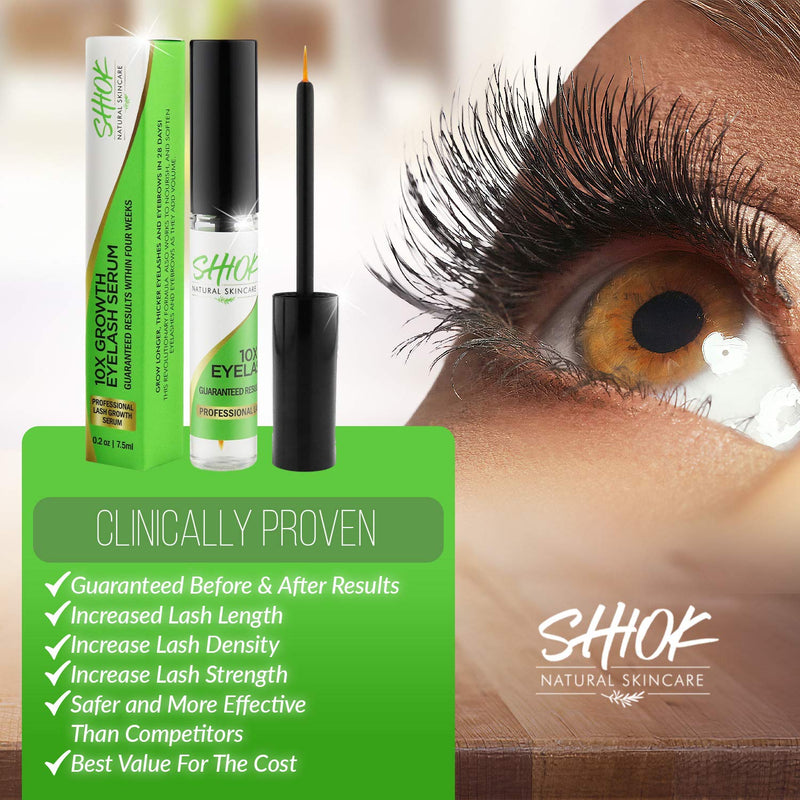 Shiok 10X Growth Eyelash Serum- Clinically Proven Eyelash Growth Enhancer and Brow Serum to Dramatically Boost Lashes and Eyebrows. Guaranteed Results within Four Weeks for Long Lavish Lashes. SHIOK SKINCARE