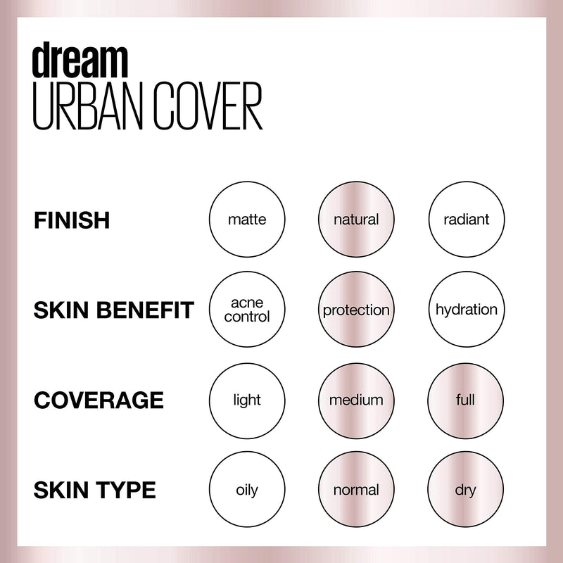 Maybelline Dream Urban Cover Flawless Coverage Foundation Makeup, SPF 50, Natural Ivory Maybelline New York